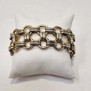Premier Designs Goldie Gold Tone Chain Link Wide Bracelet Toggle Closure Chunky